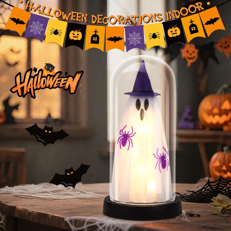 Tayfeim Halloween Decor-Halloween Decorations Indoor-Light Up Ghost in Glass Cloche-Cute Ghost with Light for Home Kitchen Mantel Tabletop Party Decor- Ghost-Purple - Image 2